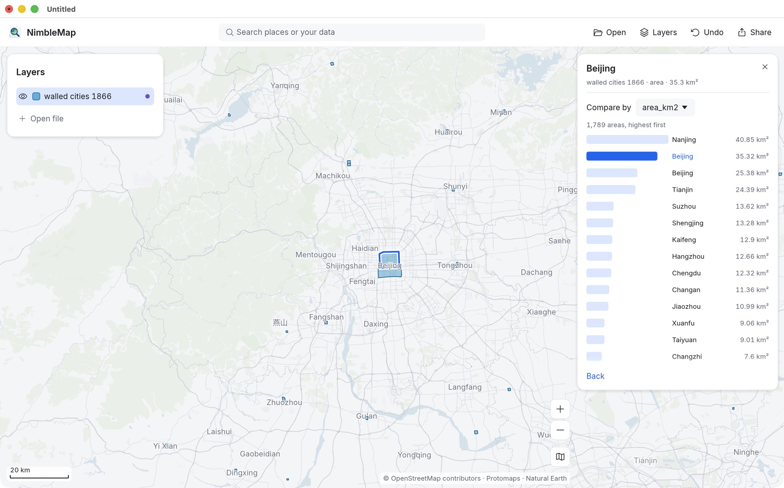 Two walled cities of 1866 compared side by side in NimbleMap, drawn over the map in the right place.
